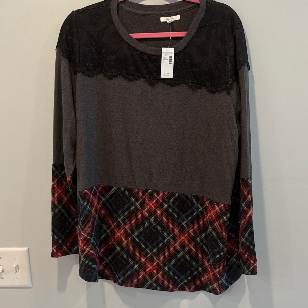 Maurices Black and Gray Plaid Sweatshirt